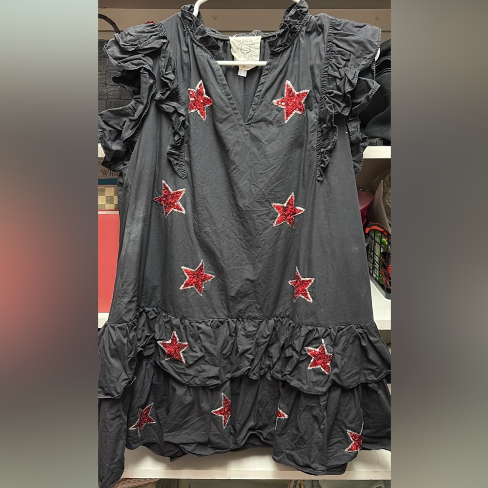 Fantastic Fawn Charcoal Dress with Red Accents